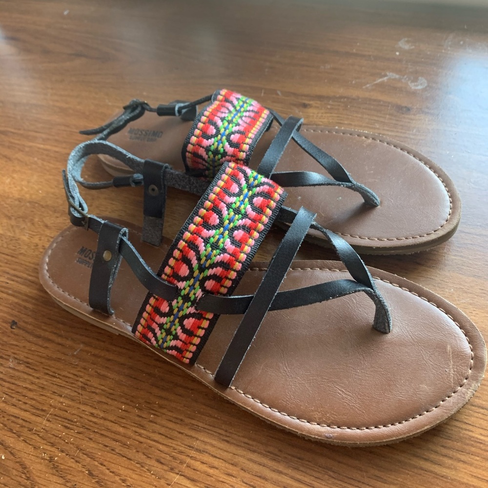 Black, Multi-Colored Sandals
